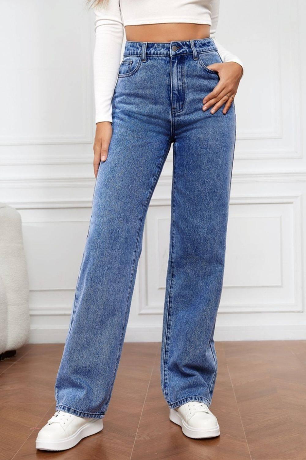 High Waist Straight Jeans - Clothes For Her Online Store