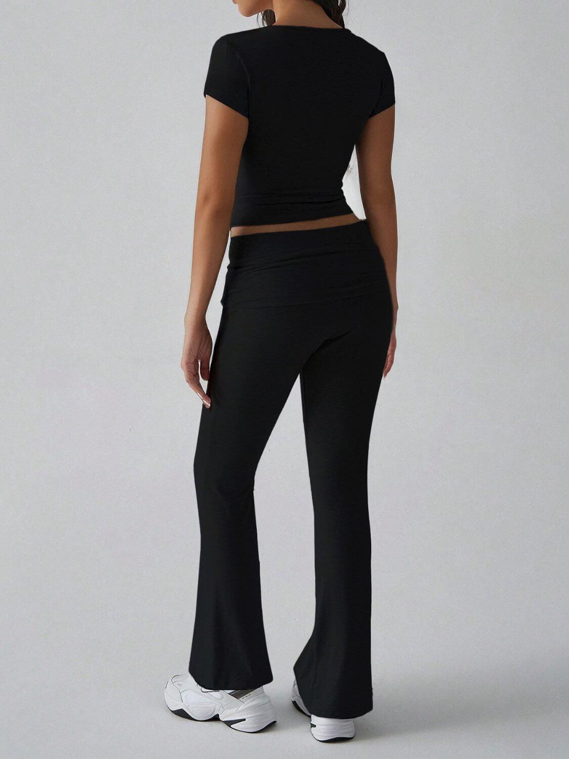 Devine V-Neck Top and Bootcut Leggings Set - Clothes For Her Online Store