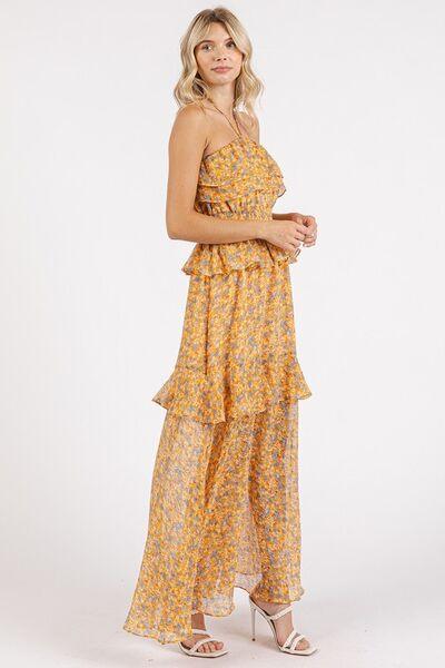 Mittoshop Ruffled Smocked Floral Halter Neck Maxi Dress - Clothes For Her Online Store