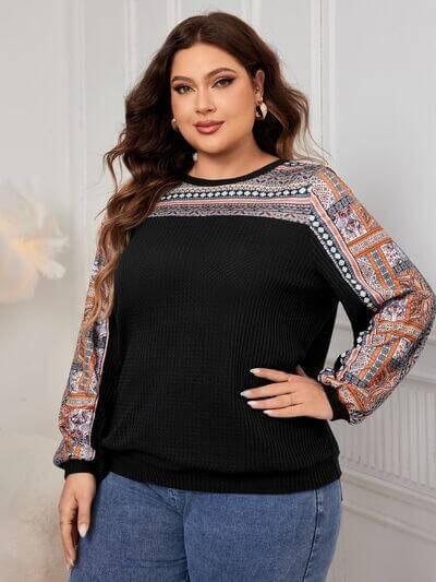Honey Plus Size Printed Long Sleeve Sweatshirt - Clothes For Her Online Store