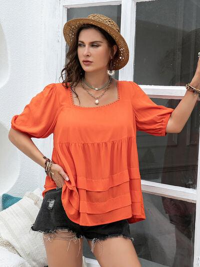 Plus Size Square Neck Half Sleeve Blouse - Clothes For Her Online Store