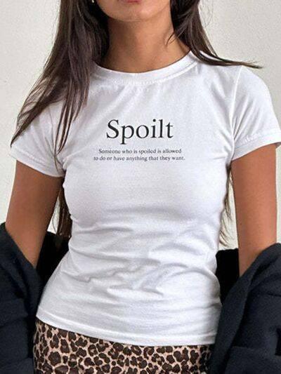 Letter Round Neck Short Sleeve T-Shirt - Clothes For Her Online Store