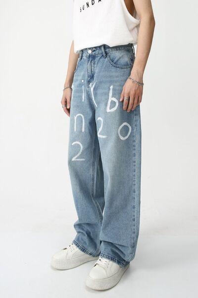 Men's Graffiti Wide Leg Jeans - Clothes For Her Online Store