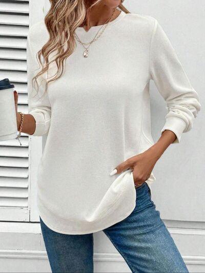 Round Neck Long Sleeve T-Shirt - Clothes For Her Online Store