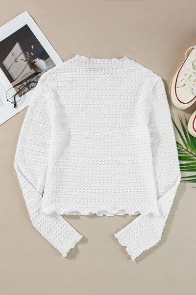 Long Sleeve Jacquard Slim Top - Clothes For Her Online Store