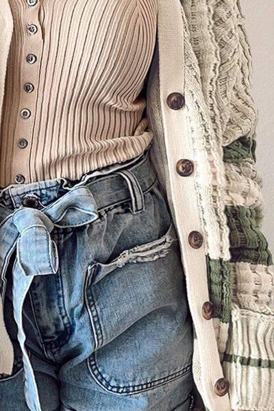 Plus Size Striped Button Up Dropped Shoulder Cardigan - Clothes For Her Online Store