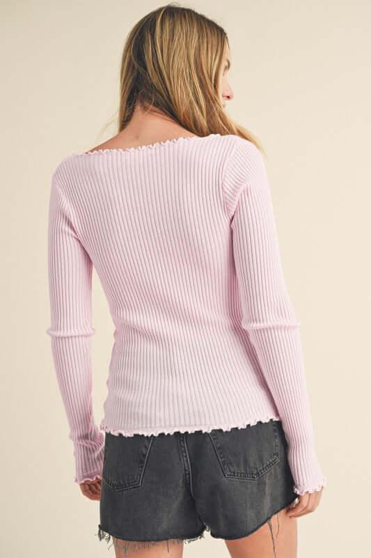 Aemi + Co Lettuce Hem Scoop Neck Long Sleeve Knit Top - Clothes For Her Online Store