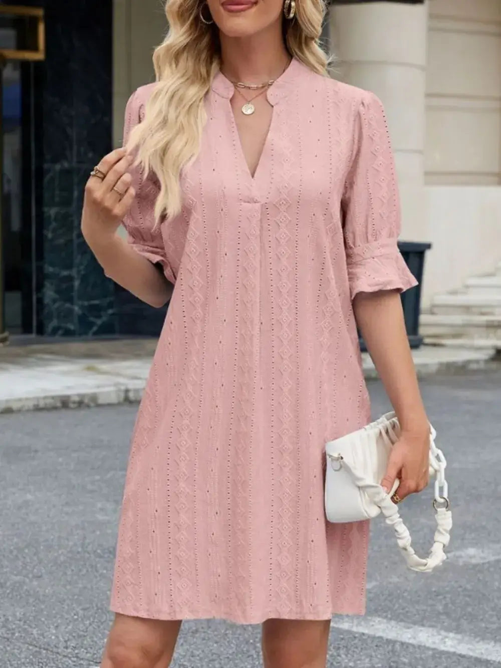 Eyelet Flounce Sleeve Mini Dress