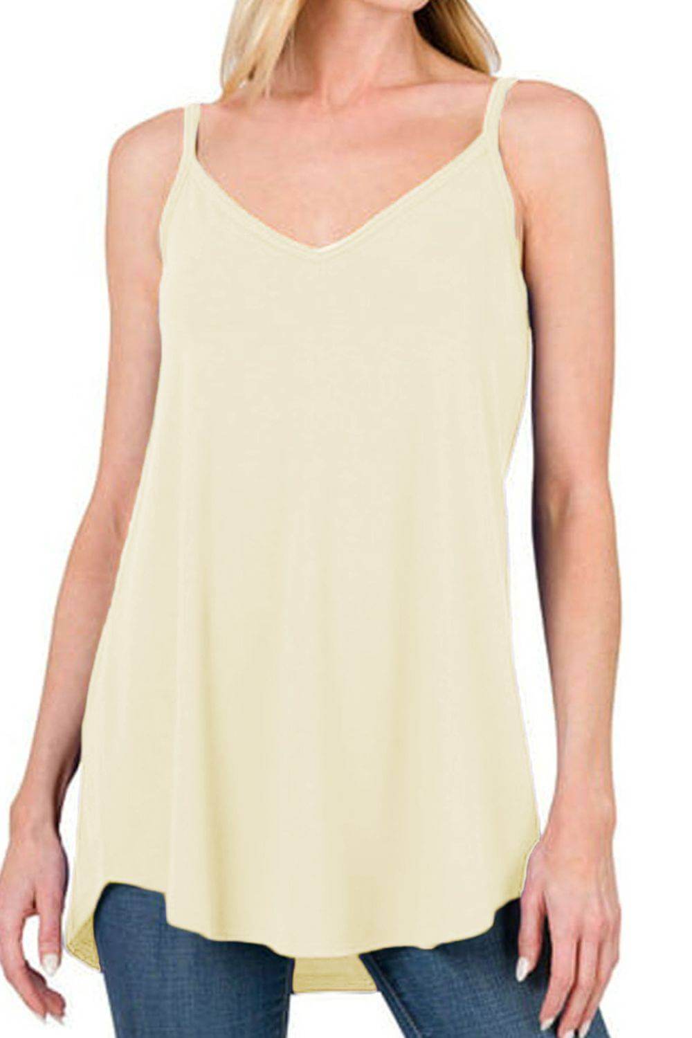 Full Size Spaghetti Strap V-Neck Flowy Tunic Cami - Clothes For Her Online Store