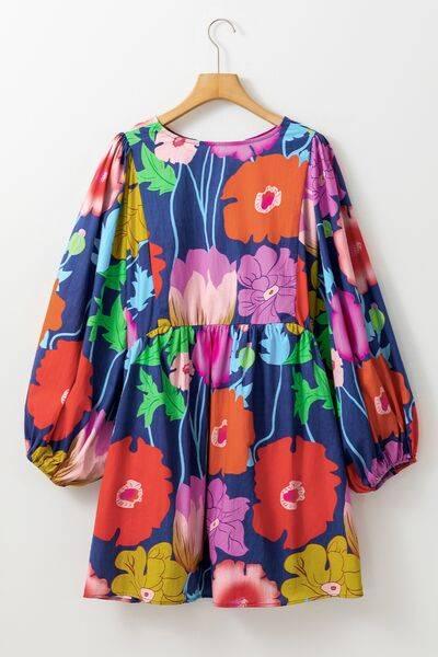 Plus Size Printed Tie Neck Long Sleeve Dress - Clothes For Her Online Store