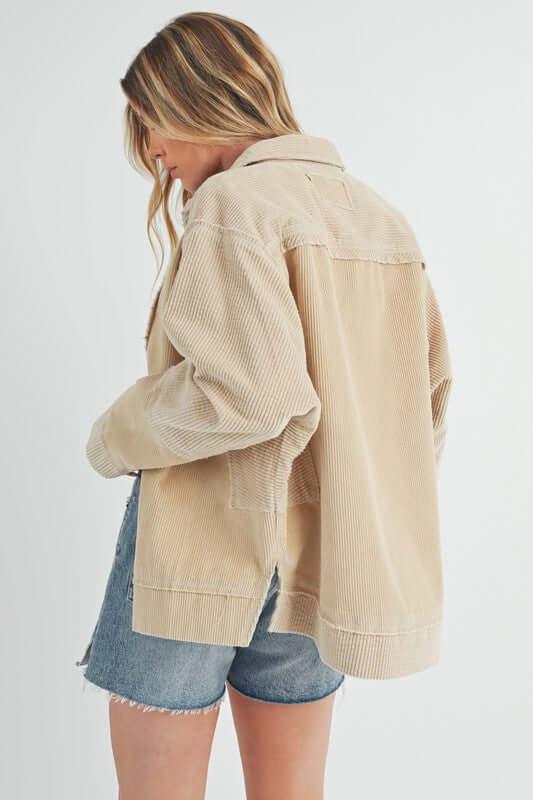 Aemi + Co Side Slit Exposed Seam Button Up Corduroy Jacket - Clothes For Her Online Store