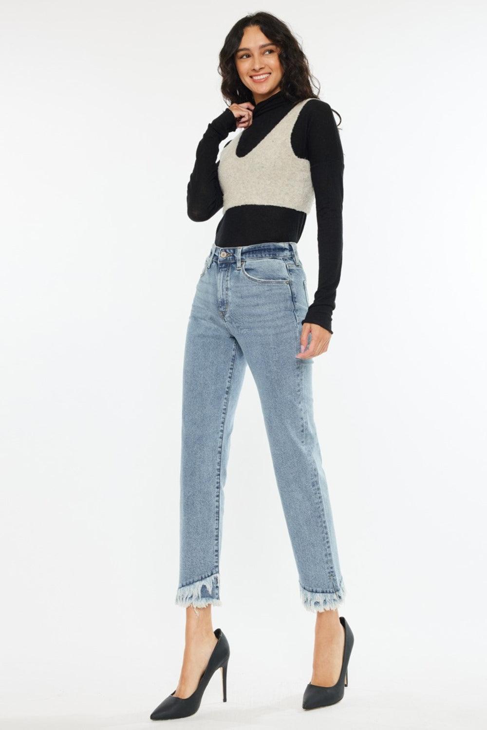 Kancan Raw Hem High Rise Straight Jeans - Clothes For Her Online Store
