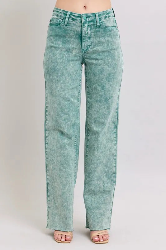 Judy Blue Full Size High Waist Garment Dyed Raw Hem Dad Jean Plus Size