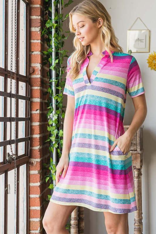 Heimish Full Size Striped Short Sleeve Mini Tee Dress Plus Size - Clothes For Her Online Store