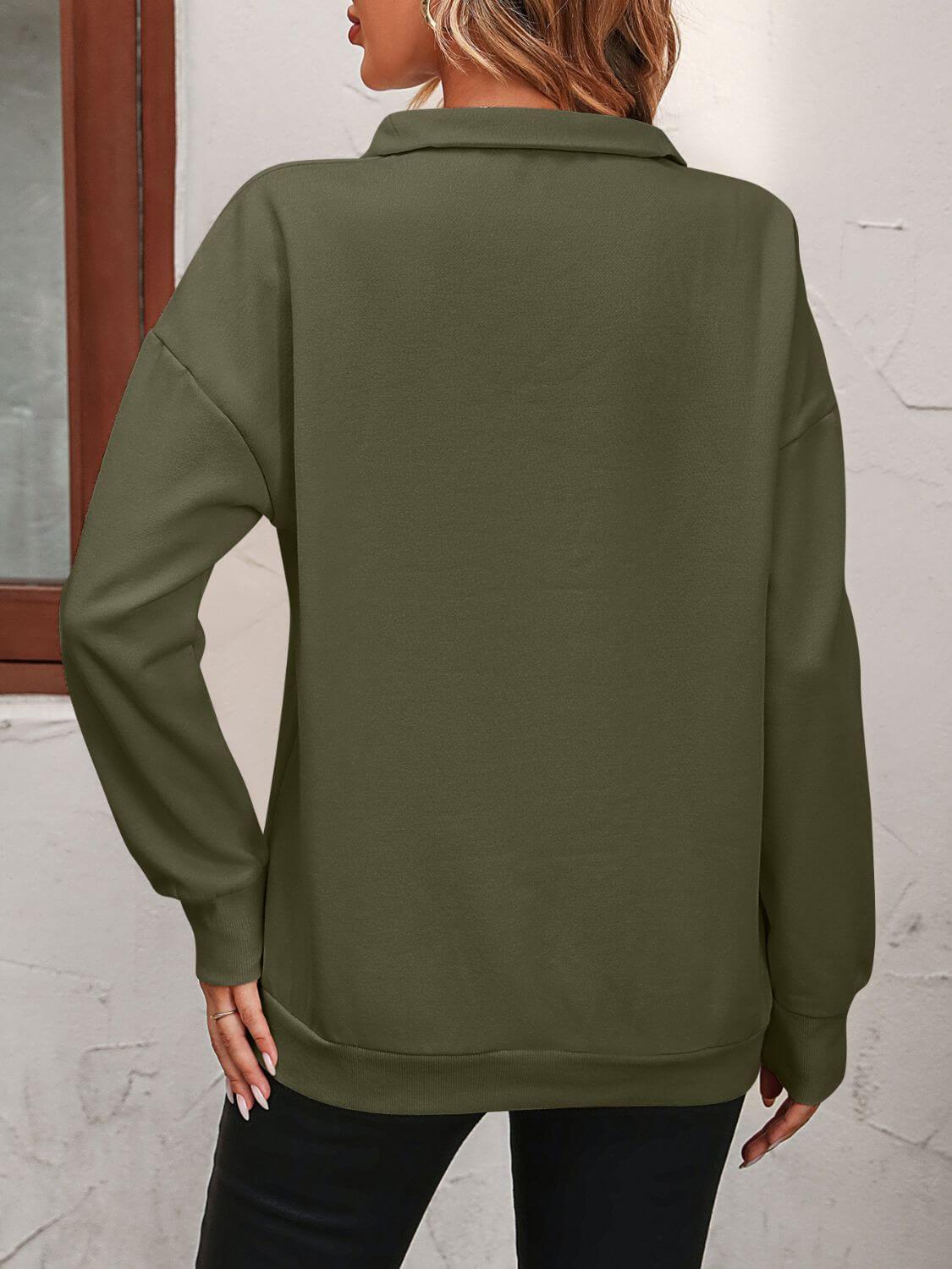 Mandy Zip-Up Dropped Shoulder Sweatshirt - Clothes For Her Online Store