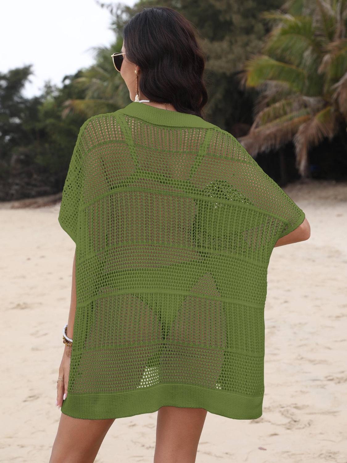 Hollow Out Collared Neck Cover-Up - Clothes For Her Online Store