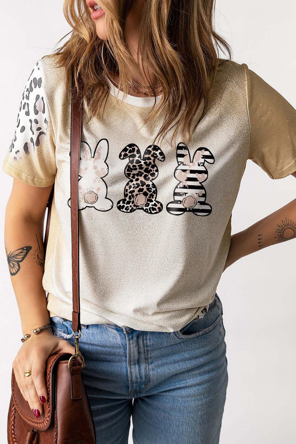 Easter Leopard Rabbit Graphic T-Shirt - Clothes For Her Online Store