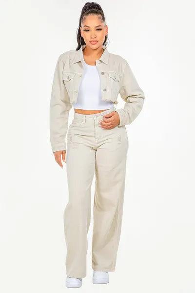 American Bazi High Waist Distressed Wide Leg Jeans - Clothes For Her Online Store