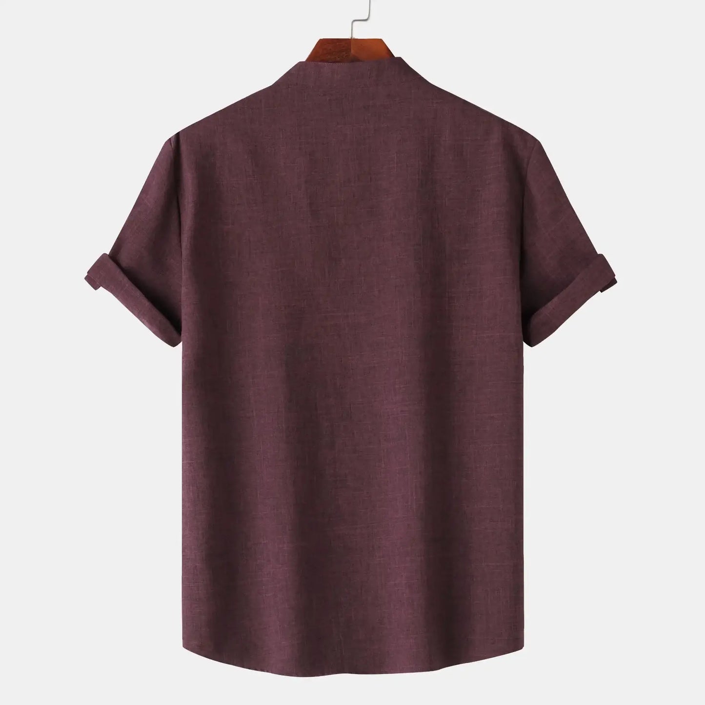Men's Casual Linen Blend Mandarin Collar Short Sleeve Henley Shirt