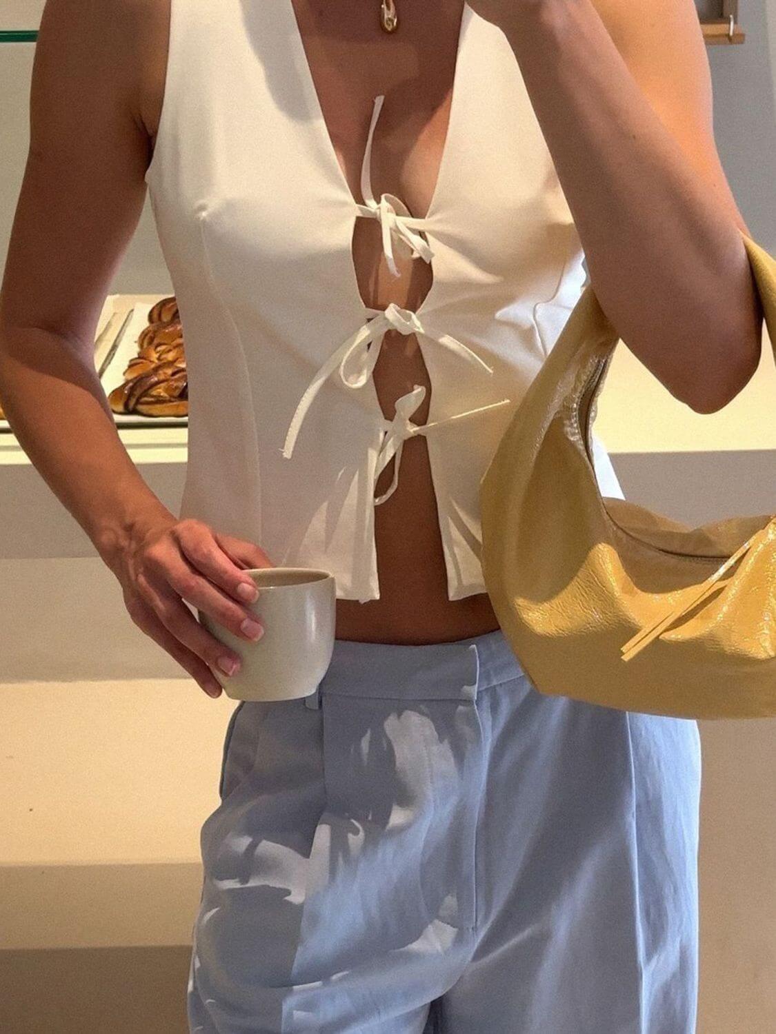 Devine Tied V-Neck Vest - Clothes For Her Online Store