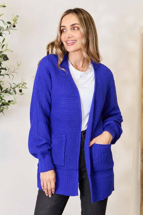 Zenana Full Size Waffle-Knit Open Front Cardigan - Clothes For Her Online Store