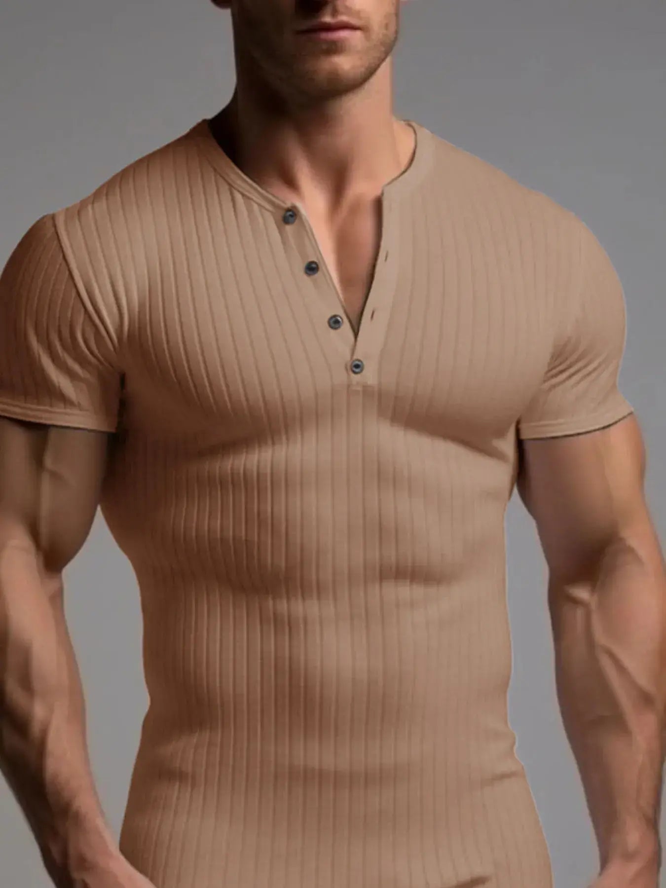 Men's Full Size Slim Fit Ribbed Henley Polo Shirt Plus Size