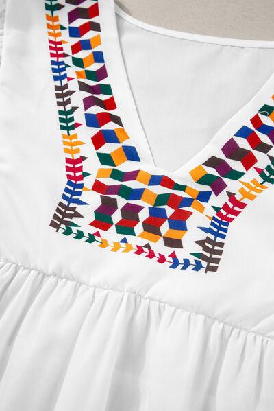 Printed V-Neck Puff Sleeve Top - Clothes For Her Online Store