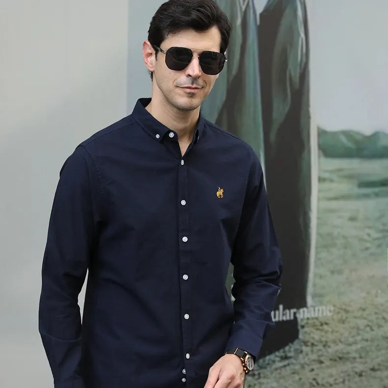 Men's Full Size Button-Down Shirt with Embroidered Detail Plus Size