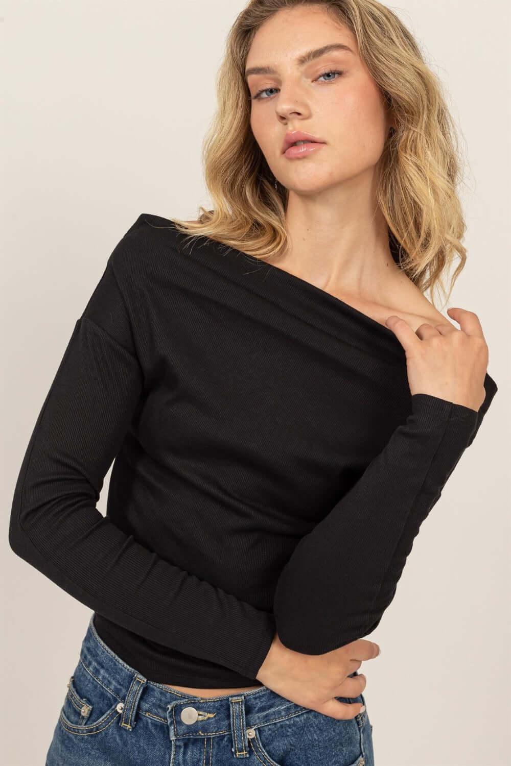 HYFVE Off Shoulder Ribbed Knit Top - Clothes For Her Online Store