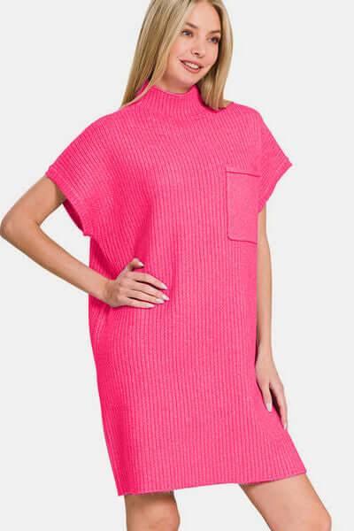 Zenana Short Sleeve Sweater Mini Dress - Clothes For Her Online Store
