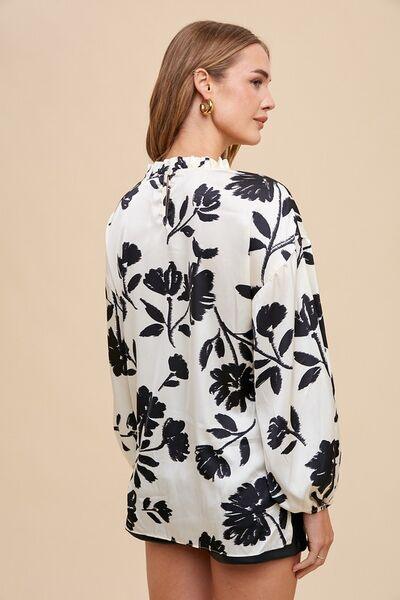 Annie Wear Frill Printed Balloon Sleeve Blouse - Clothes For Her Online Store