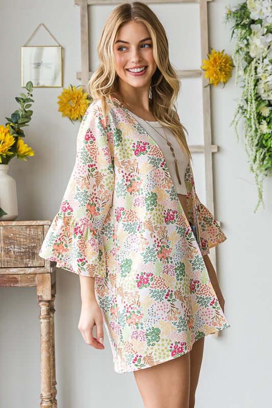 Heimish Full Size Multi Color Floral Open Cardigan Plus Size - Clothes For Her Online Store
