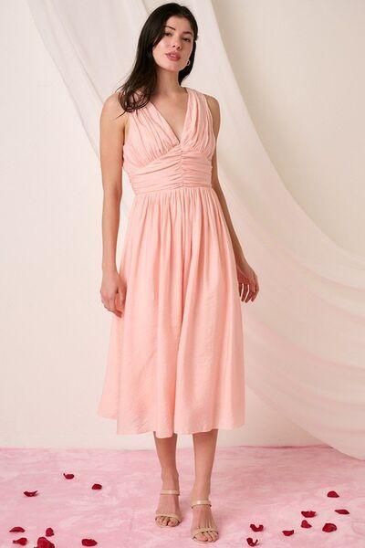 Mittoshop Ruched V-Neck Sleeveless Midi Dress - Clothes For Her Online Store