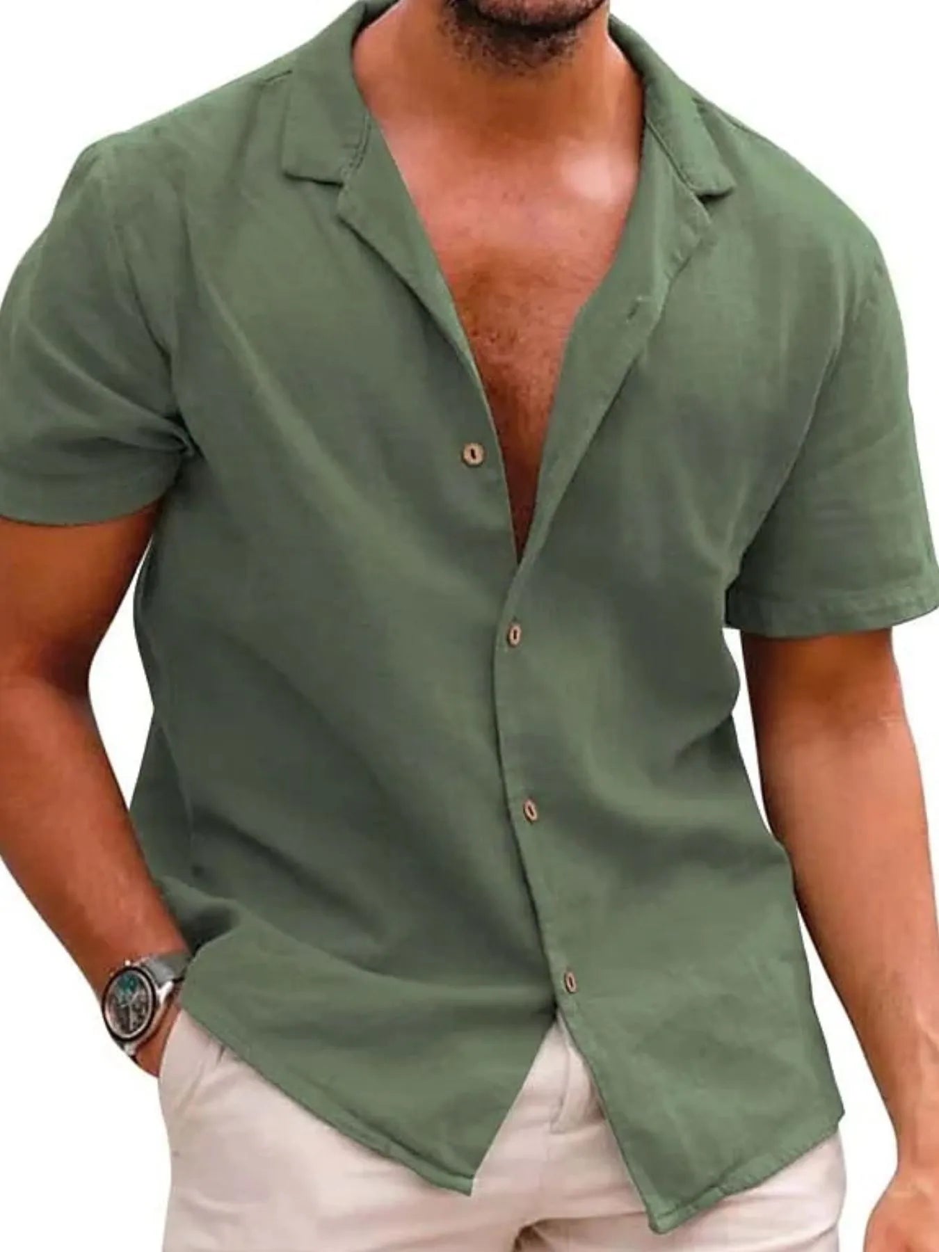 Men's Full Size Classic Short Sleeve Button Down Linen Shirt Plus Size