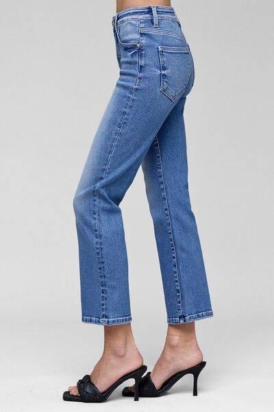 RISEN Full Size Tummy Control High Rise Crop Straight Jeans Plus Size - Clothes For Her Online Store