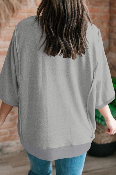 Exposed Seam Side Slit Round Neck Top - Clothes For Her Online Store