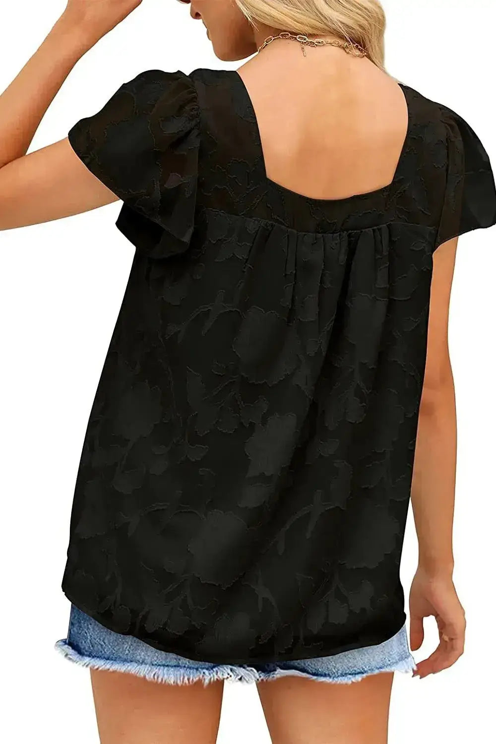 Square Neck Short Sleeve Blouse - Clothes For Her Online Store