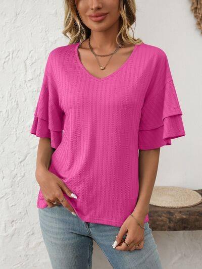 Mandy V-Neck Ruffle Half Sleeve Top - Clothes For Her Online Store