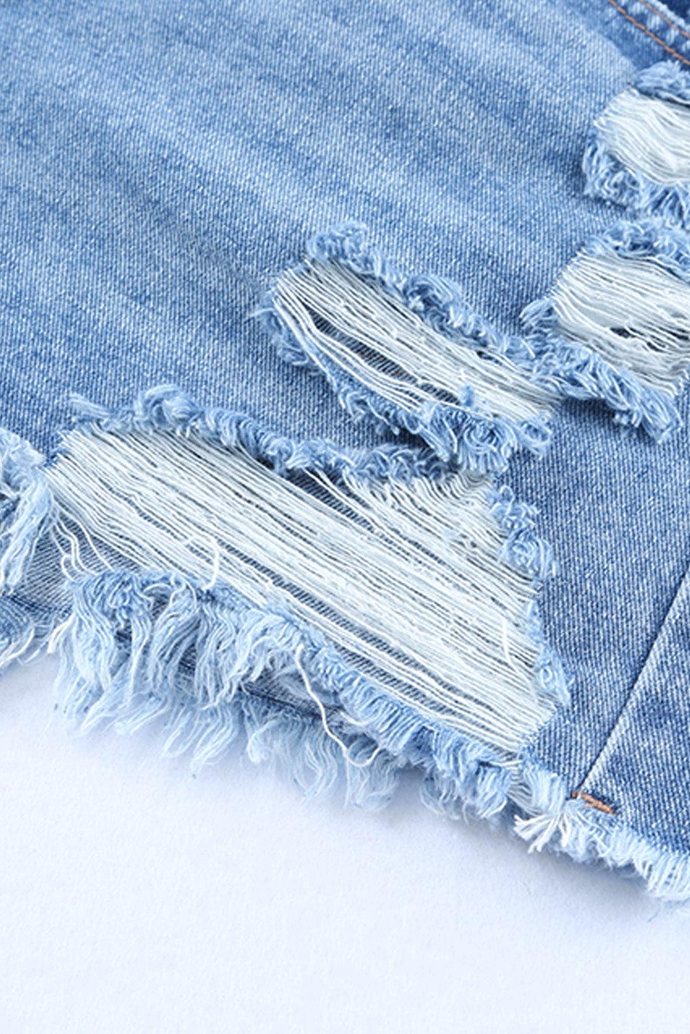 High Rise Crossover Waist Denim Shorts - Clothes For Her Online Store