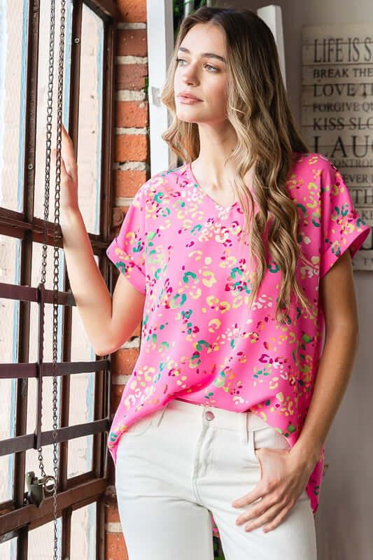 Heimish Full Size Animal print V-Neck Short Sleeve T-Shirt Plus Size - Clothes For Her Online Store