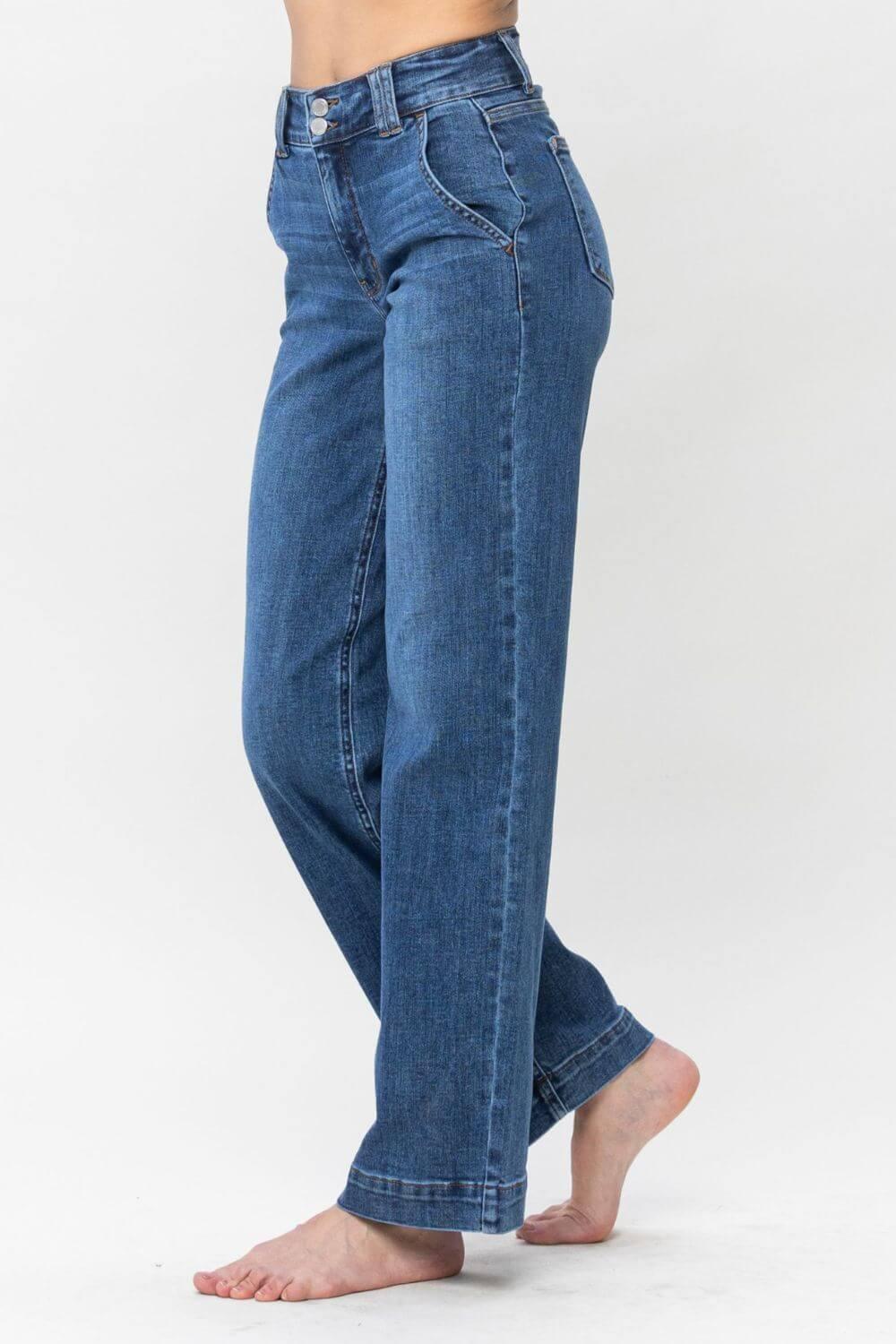 Judy Blue Full Size Double Button Wide Leg Jeans - Clothes For Her Online Store