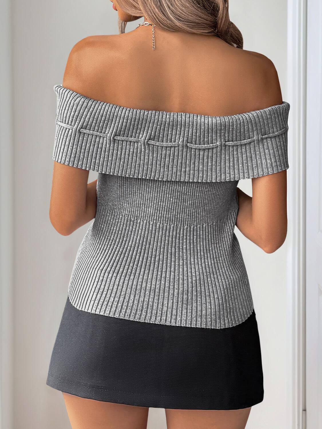 Perfee Tied Off-Shoulder Short Sleeve Knit Top - Clothes For Her Online Store