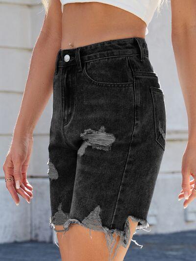 Distressed Raw Hem Denim Shorts - Clothes For Her Online Store