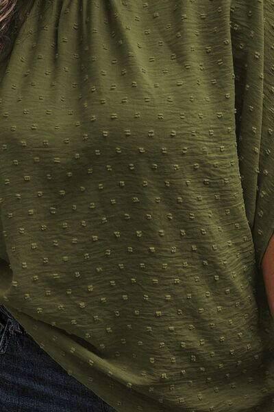 Plus Size Swiss Dot Tied Mock Neck Blouse - Clothes For Her Online Store