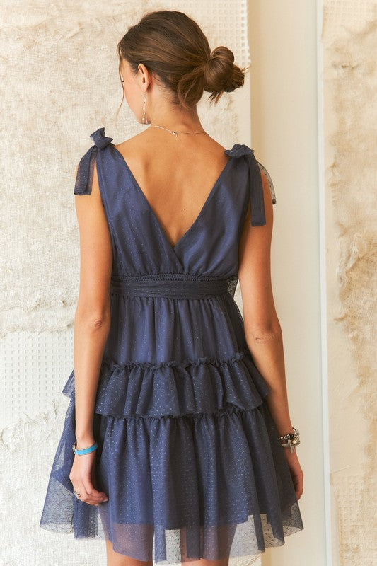 ADORA Tie Shoulder Polka Dot Mesh Dress - Clothes For Her Online Store