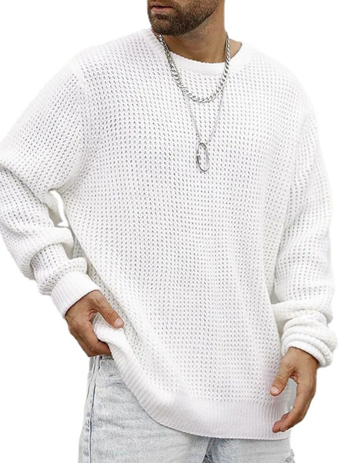 Men's Full Size Round Neck Long Sleeve Sweater Plus Size - Clothes For Her Online Store
