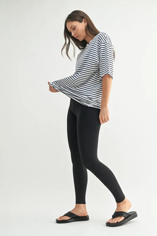 MONO B Coastal Cotton Striped Oversized Crewneck T-Shirt
