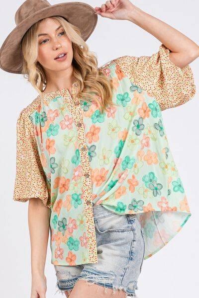 SAGE+FIG Button Down Bubble Sleeves Shirt - Clothes For Her Online Store