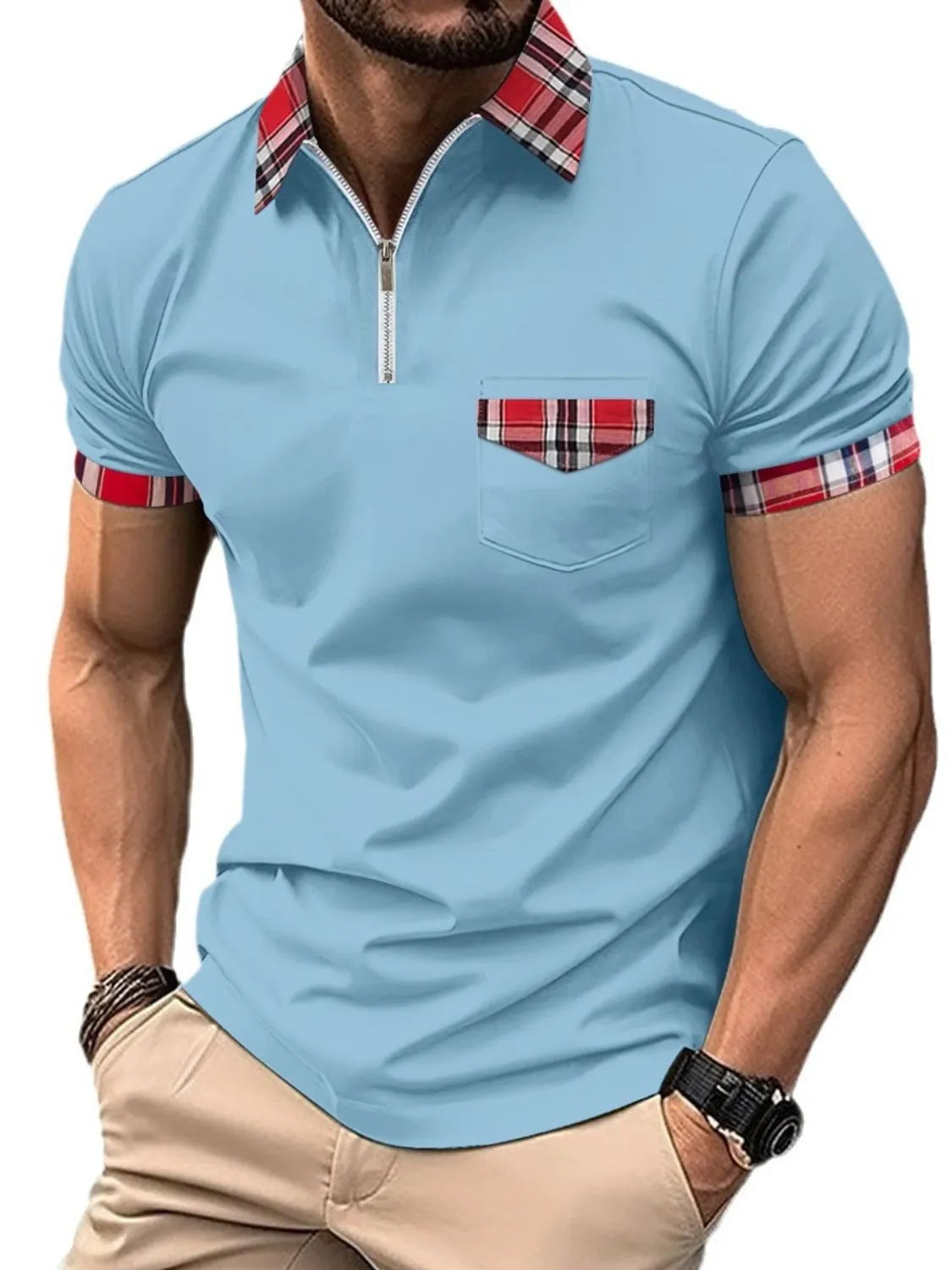 Men's Full Size Zip Collar Short Sleeve Polo Plus Size