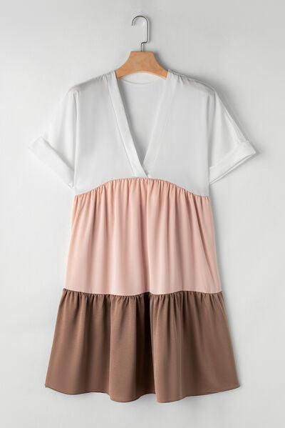 Color Block Short Sleeve Mini Dress - Clothes For Her Online Store